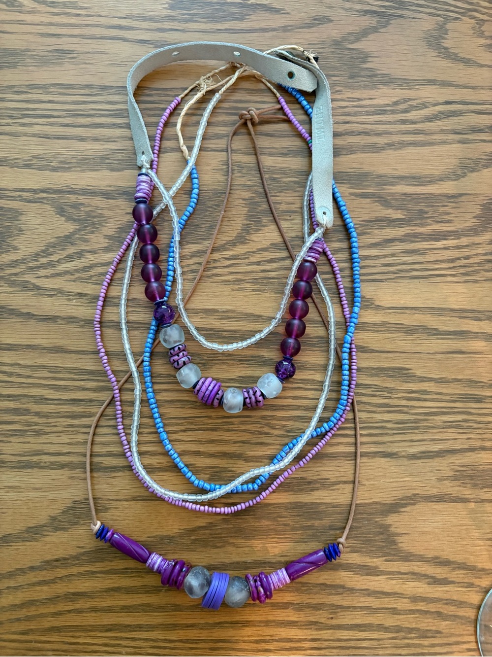 Layered Purple & Blue Beaded Multi-Strand Necklace